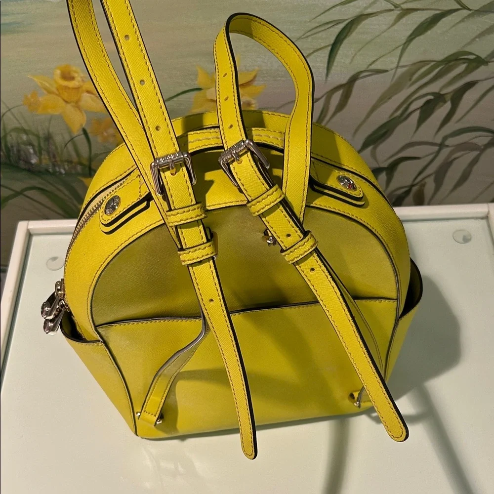 Henri Bendel West 57th Yellow Saffiano Leather Backpack with Colorful Tassels